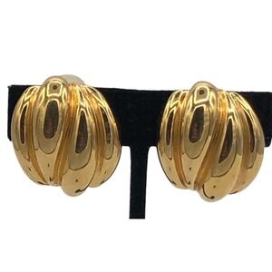 St John Clip On Earrings Gold Tone Chunky Huge Puffy Statement 1980s Jewelry
